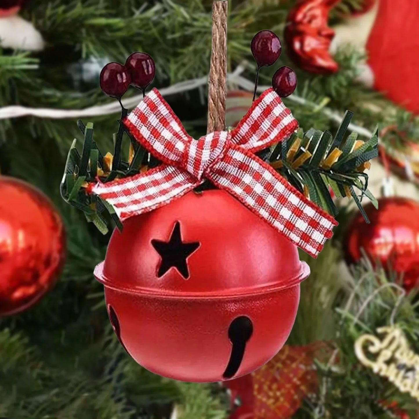 3dchristmas Jingle Bells Metal Craft Pendant Christmas Tree Wreath Door Decoration Christmas Winter Stain Glass Window Large - KADIR MARKET