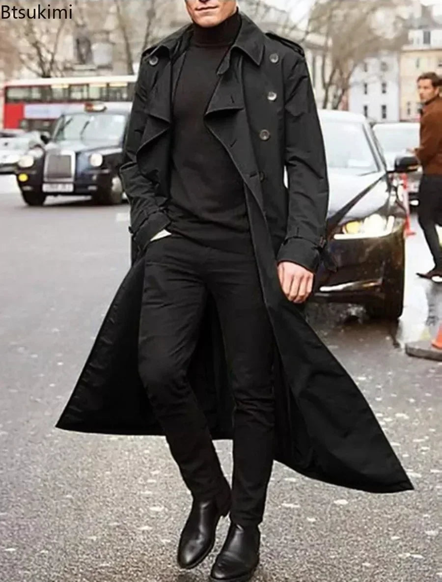 2025 Spring Autumn Men's Overcoat Vintage Long Trench Coat Men New Jacket Coats Men Business Casual Long Solid Windbreak Outwear