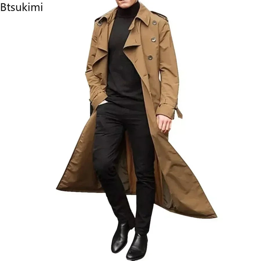 2025 Spring Autumn Men's Overcoat Vintage Long Trench Coat Men New Jacket Coats Men Business Casual Long Solid Windbreak Outwear