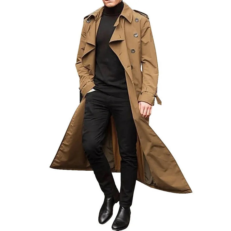 Streetwear Fashion Trench Men Overcoat  Double Breasted Long Jacket Spring Autumn British Style Casual Windbreaker Thin Coat