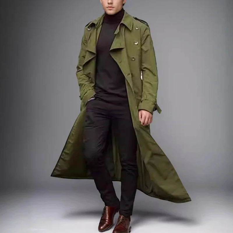 Streetwear Fashion Trench Men Overcoat  Double Breasted Long Jacket Spring Autumn British Style Casual Windbreaker Thin Coat