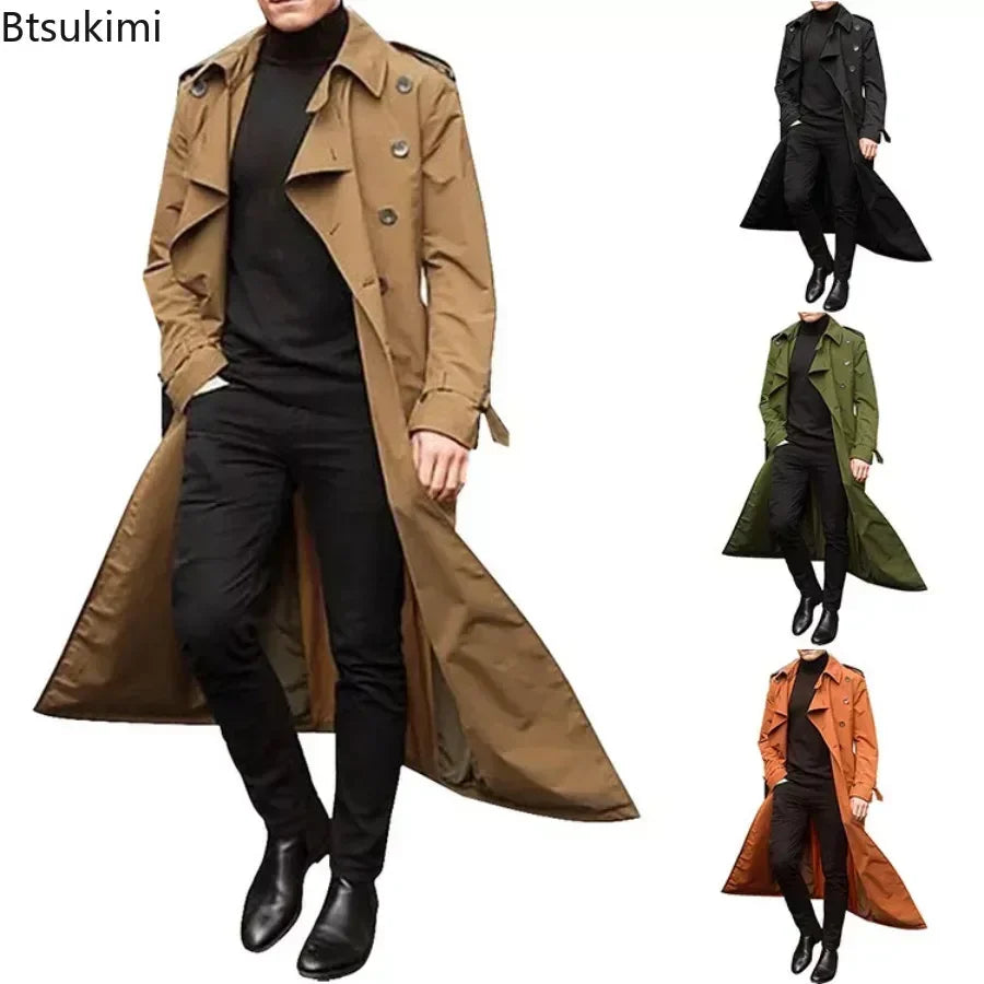 2025 Spring Autumn Men's Overcoat Vintage Long Trench Coat Men New Jacket Coats Men Business Casual Long Solid Windbreak Outwear