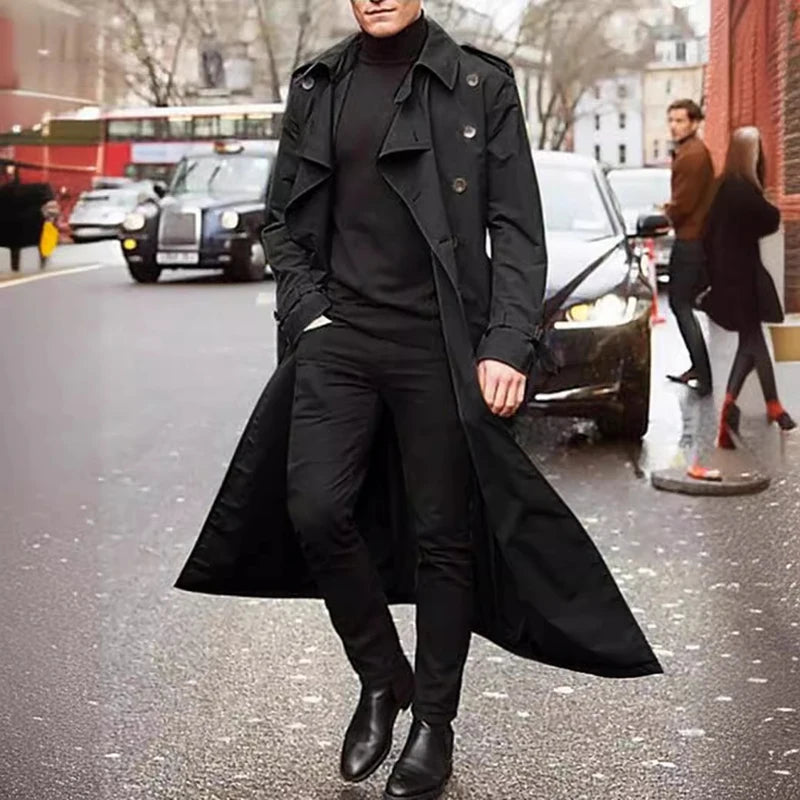 Streetwear Fashion Trench Men Overcoat  Double Breasted Long Jacket Spring Autumn British Style Casual Windbreaker Thin Coat