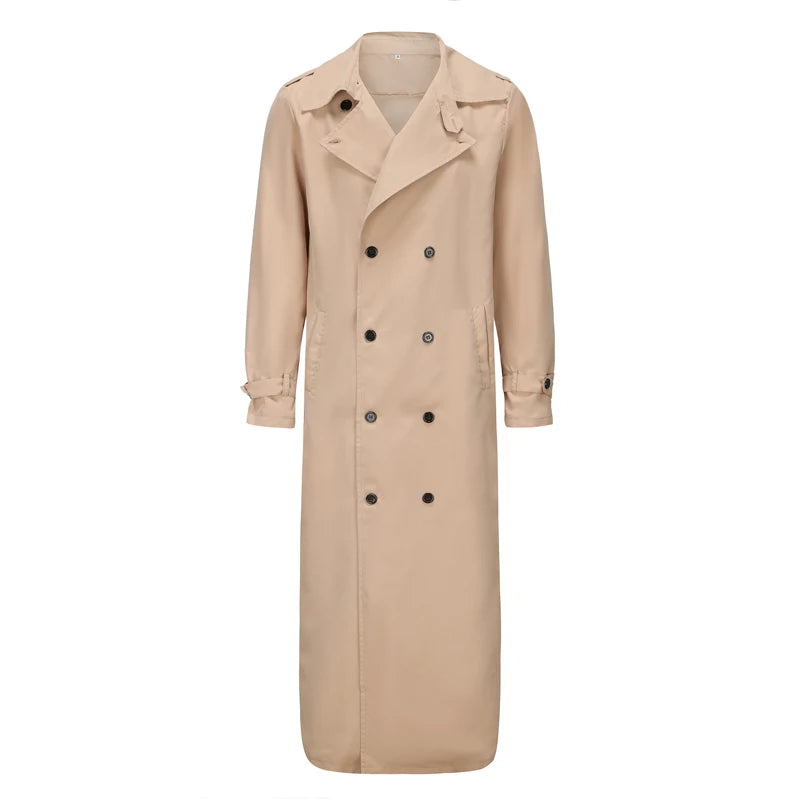 Streetwear Fashion Trench Men Overcoat  Double Breasted Long Jacket Spring Autumn British Style Casual Windbreaker Thin Coat