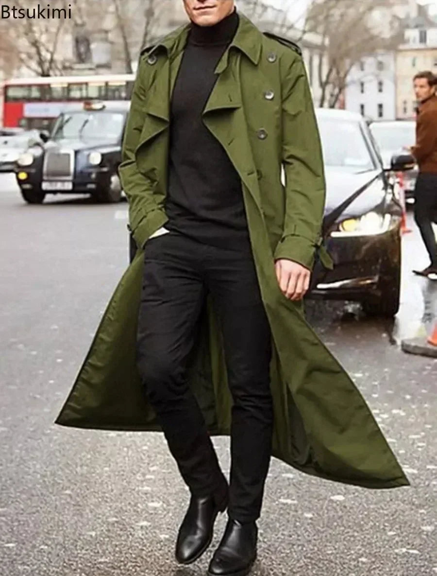 2025 Spring Autumn Men's Overcoat Vintage Long Trench Coat Men New Jacket Coats Men Business Casual Long Solid Windbreak Outwear