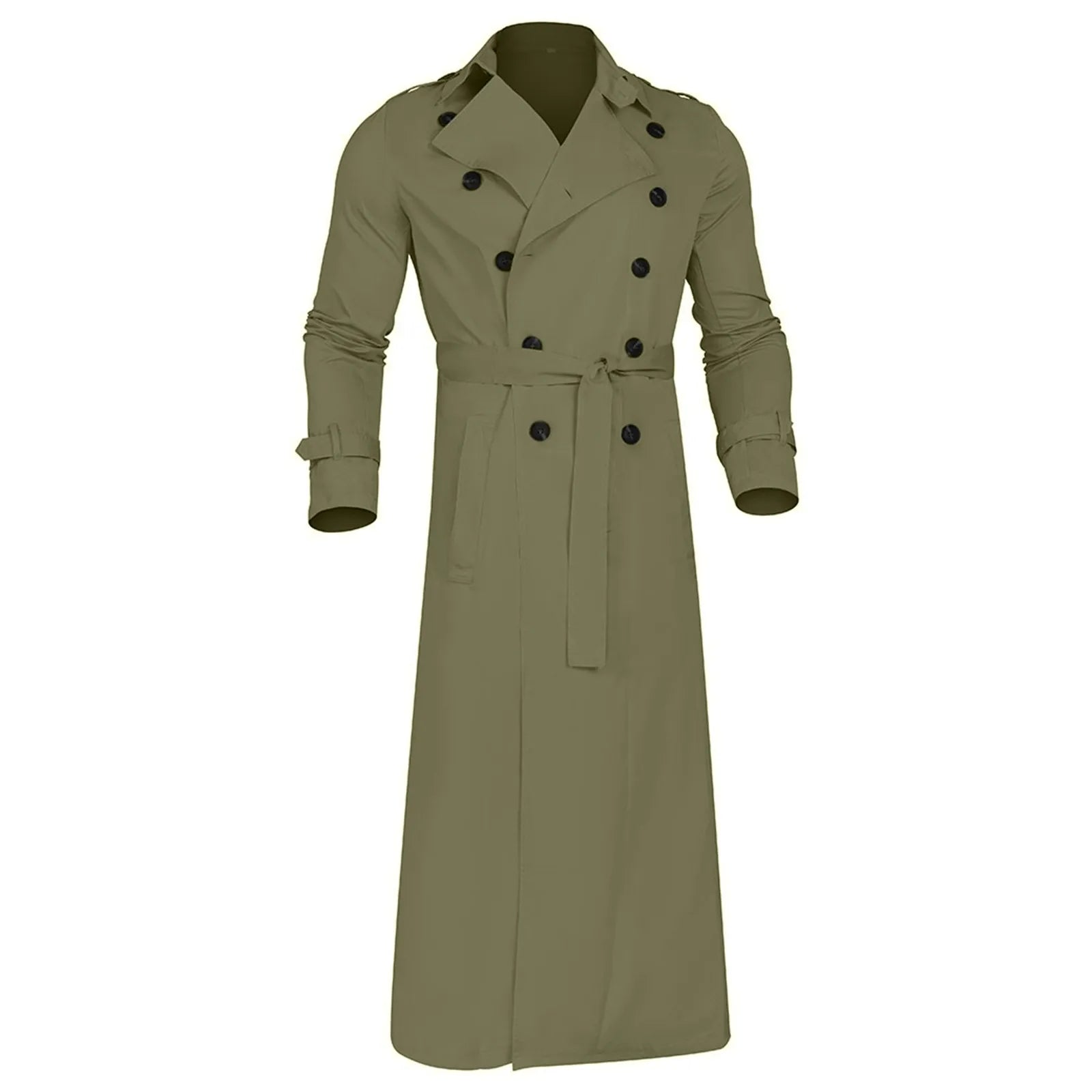 Men'S Windbreaker Spring Autumn Long-Slevee Extra Long Trench Coat Classic Trend Double Breasted Solid Color Temperament Trench
