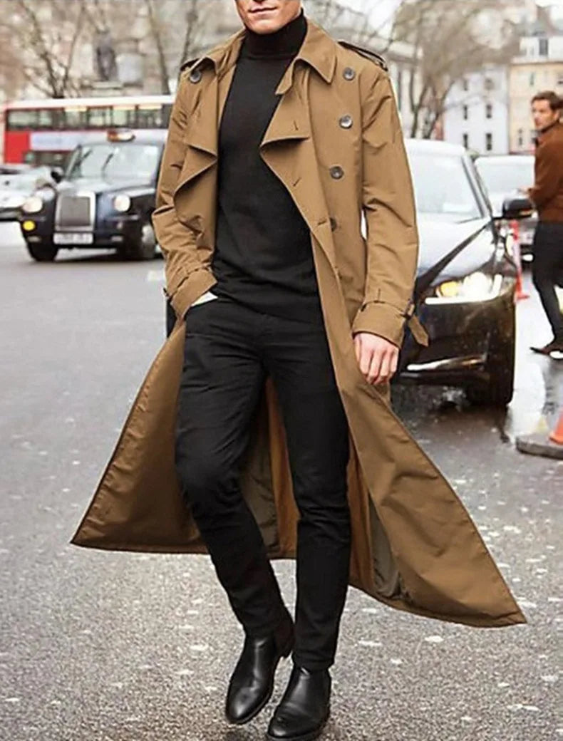 Streetwear Fashion Trench Men Overcoat  Double Breasted Long Jacket Spring Autumn British Style Casual Windbreaker Thin Coat