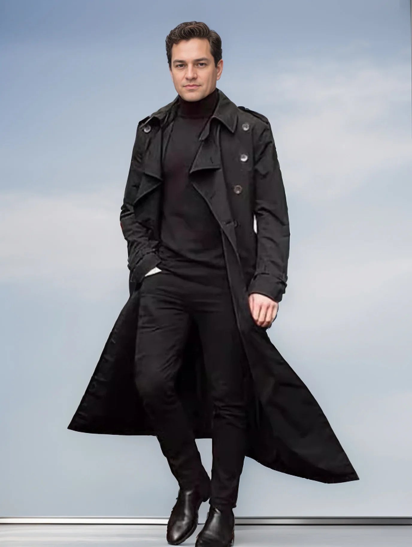 European and American Men's Lapel Casual Outerwear, Spring and Autumn Solid Color Long Sleeve Personality Outdoor Windbreaker