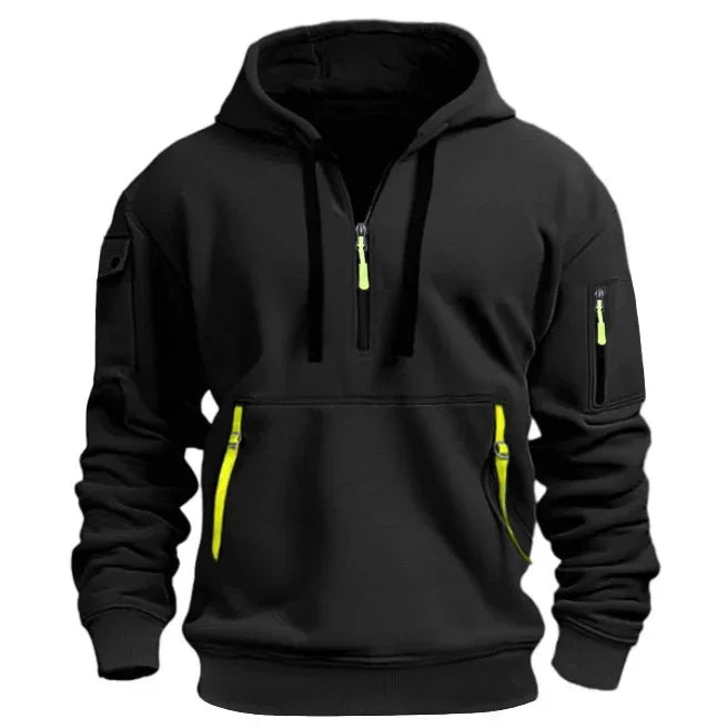 Men's Casual Sports Hoodie Spring Autumn Fashion Solid Color Long-Sleeved Pullover with Arm Pocket And Pull Rope plus Size - KADIR MARKET