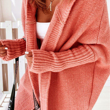 Fashion Bat Sleeve Hooded Cardigan Oversized Loose Temperament Solid Color Sweater Womens Clothing