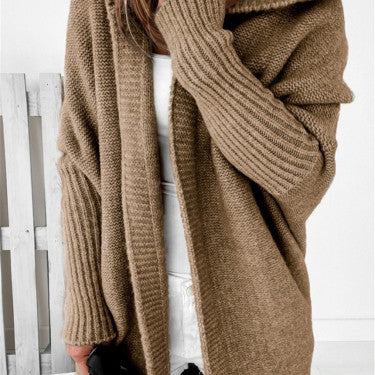 Fashion Bat Sleeve Hooded Cardigan Oversized Loose Temperament Solid Color Sweater Womens Clothing