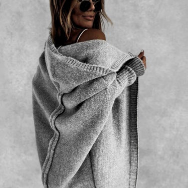 Fashion Bat Sleeve Hooded Cardigan Oversized Loose Temperament Solid Color Sweater Womens Clothing
