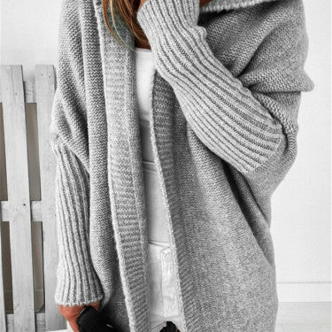 Fashion Bat Sleeve Hooded Cardigan Oversized Loose Temperament Solid Color Sweater Womens Clothing