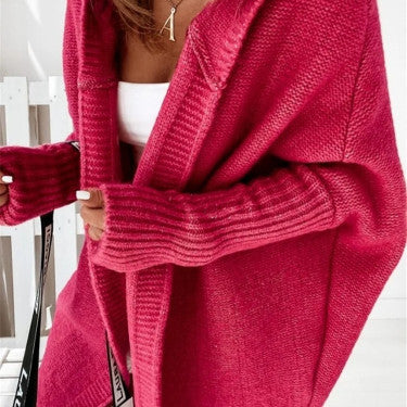 Fashion Bat Sleeve Hooded Cardigan Oversized Loose Temperament Solid Color Sweater Womens Clothing