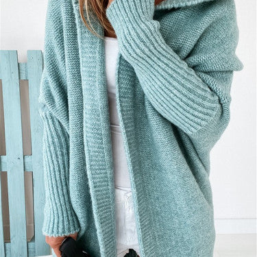 Fashion Bat Sleeve Hooded Cardigan Oversized Loose Temperament Solid Color Sweater Womens Clothing