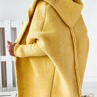 Fashion Bat Sleeve Hooded Cardigan Oversized Loose Temperament Solid Color Sweater Womens Clothing
