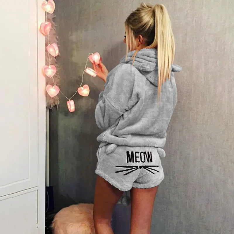 Women Fleece Pijamas Female Pajamas Set Autumn Winter Warm Pyjamas Women Sexy Lingerie Cat Pijama Mujer Sleepwear Homewear - KADIR MARKET
