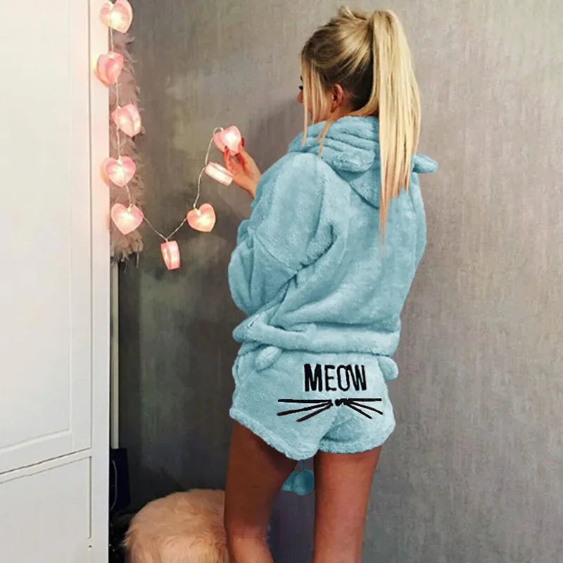 Women Fleece Pijamas Female Pajamas Set Autumn Winter Warm Pyjamas Women Sexy Lingerie Cat Pijama Mujer Sleepwear Homewear - KADIR MARKET