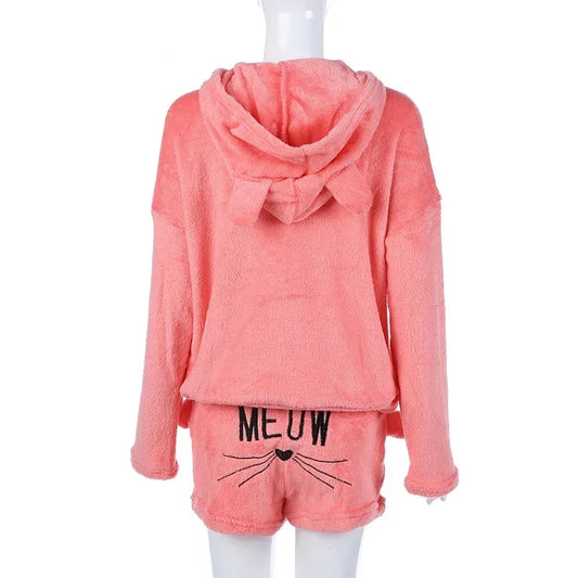 Women Fleece Pijamas Female Pajamas Set Autumn Winter Warm Pyjamas Women Sexy Lingerie Cat Pijama Mujer Sleepwear Homewear - KADIR MARKET