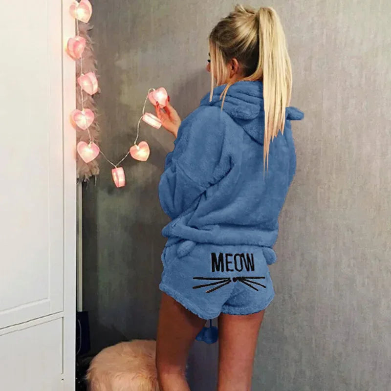 Women Fleece Pijamas Female Pajamas Set Autumn Winter Warm Pyjamas Women Sexy Lingerie Cat Pijama Mujer Sleepwear Homewear - KADIR MARKET