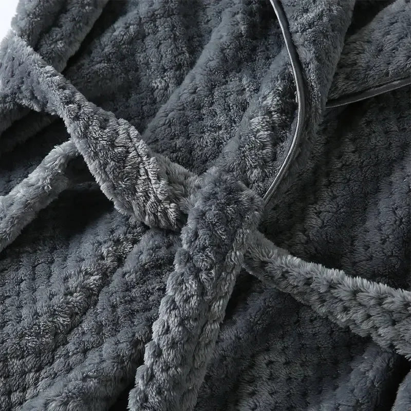 Women Men Extra Long Warm Bathrobe Plus Size Jacquard Coral Fleece Thermal Bath Robe Winter Dressing Gown Flannel Cozy Sleepwear - KADIR MARKET