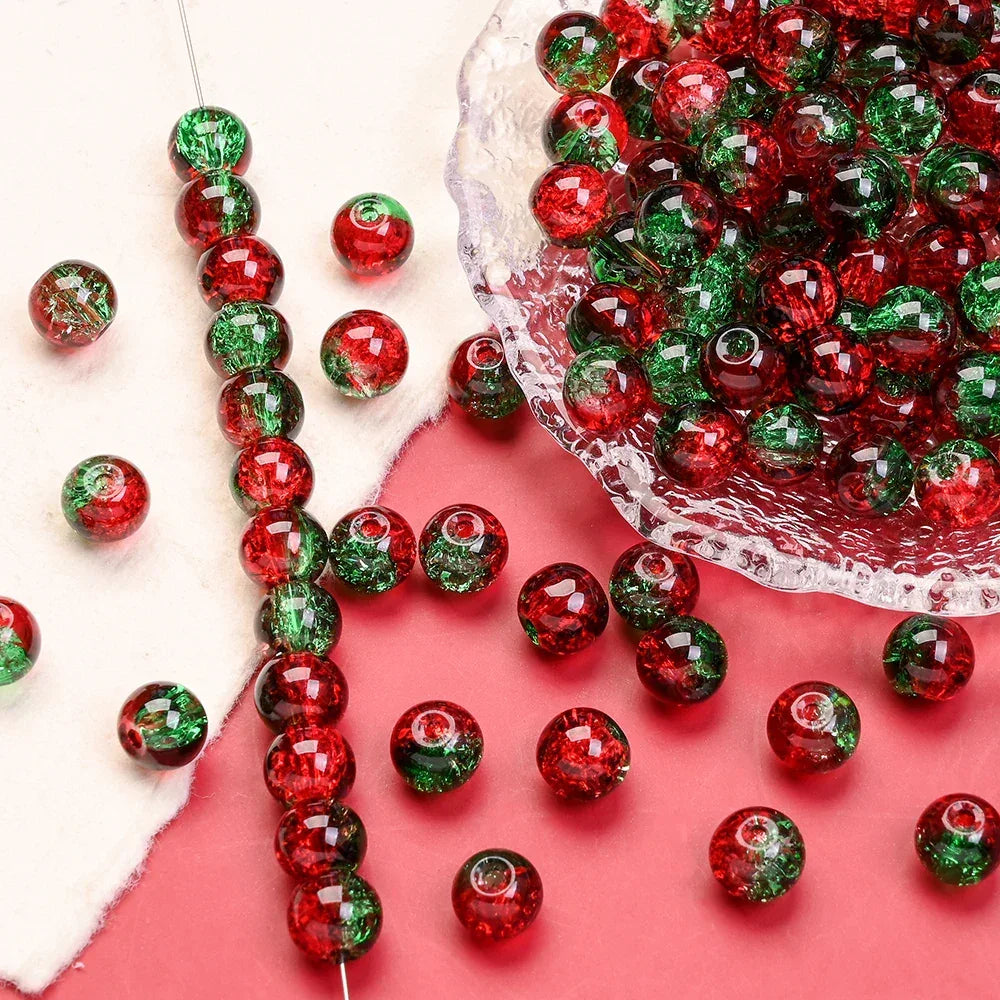 100pcs 8mm Christmas Crystal Glass Crack Beads Red and Green Gradient Spacer Beads for DIY Bracelet Necklace Jewelry Making - KADIR MARKET