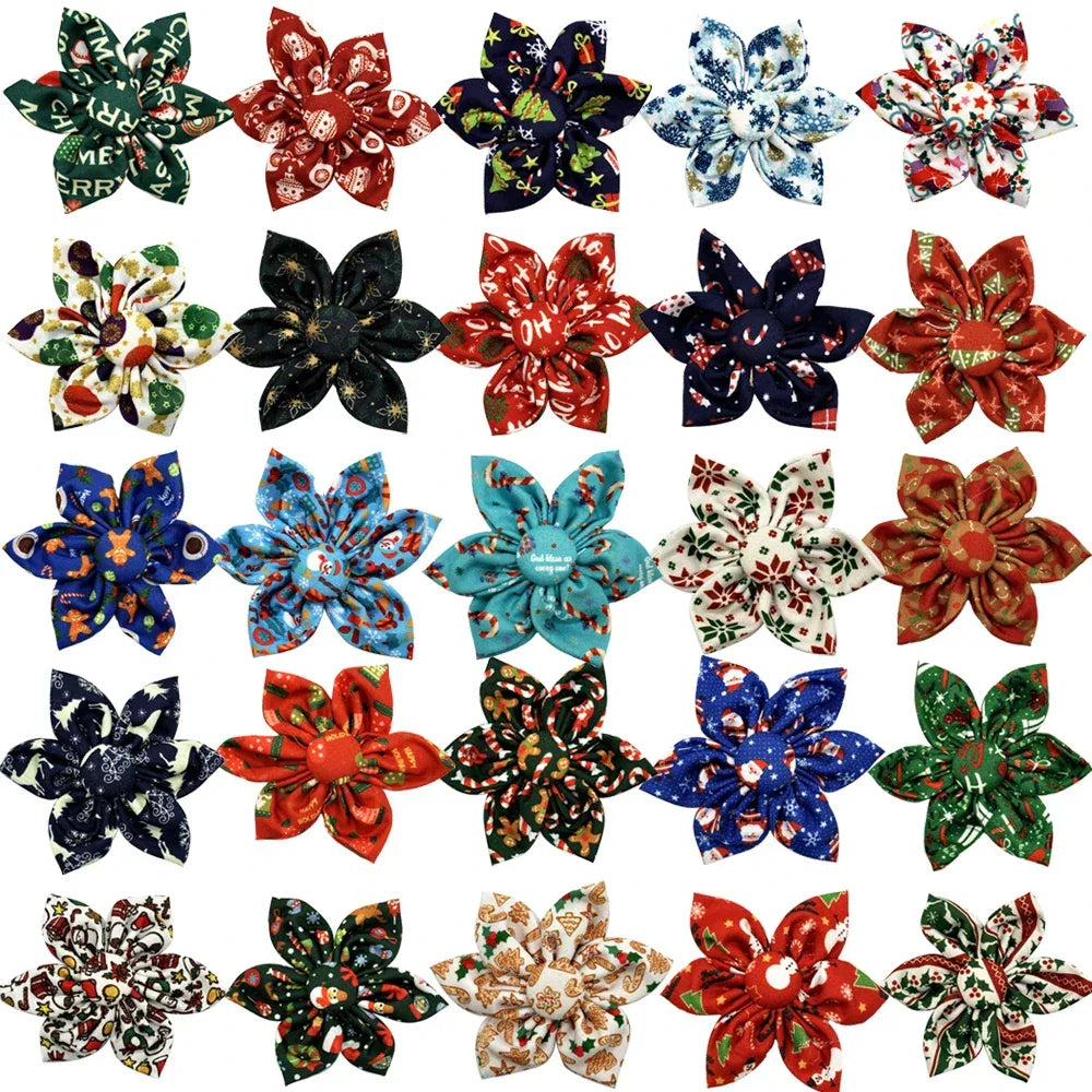 50/100pcs Christmas Pet Dog Flower Collar Accessories Slidable Pet Dog Bow Tie Collar Dog Grooming Accessories For Small Dogs - KADIR MARKET