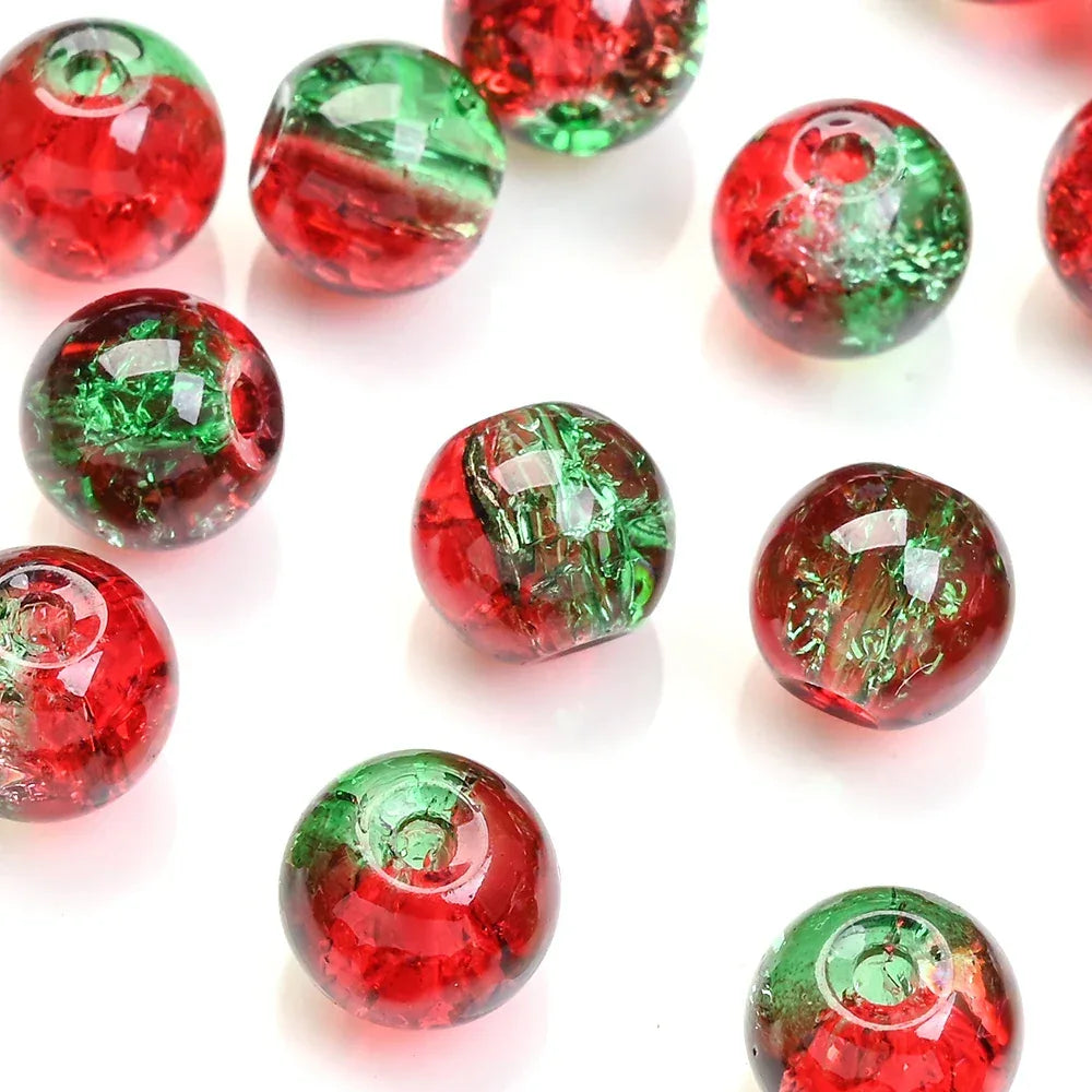 100pcs 8mm Christmas Crystal Glass Crack Beads Red and Green Gradient Spacer Beads for DIY Bracelet Necklace Jewelry Making - KADIR MARKET