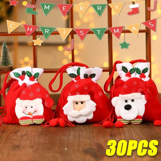 30PCS Christmas Tote Bags Candy Bags Children's Gift Bags Christmas Gift Organisers Santa Elk Tote Bags Christmas Gifts - KADIR MARKET