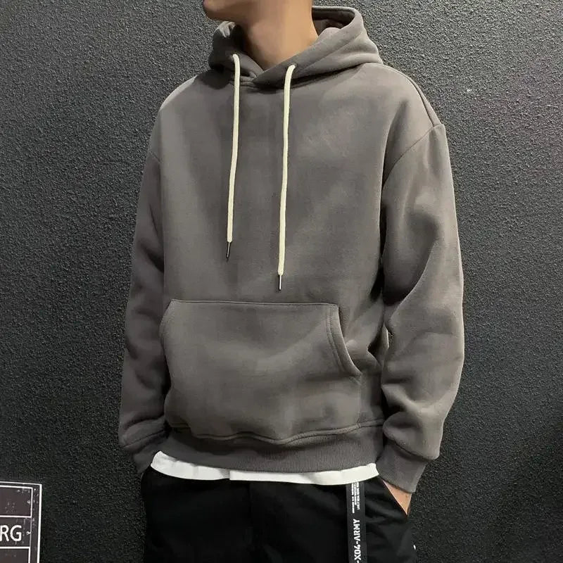 Sweatshirts For Man Fleeced Green Men's Clothing Hooded Hoodies Solid Simple Elegant Hot Offers Sweat Shirt Welcome Deal Cheap - KADIR MARKET