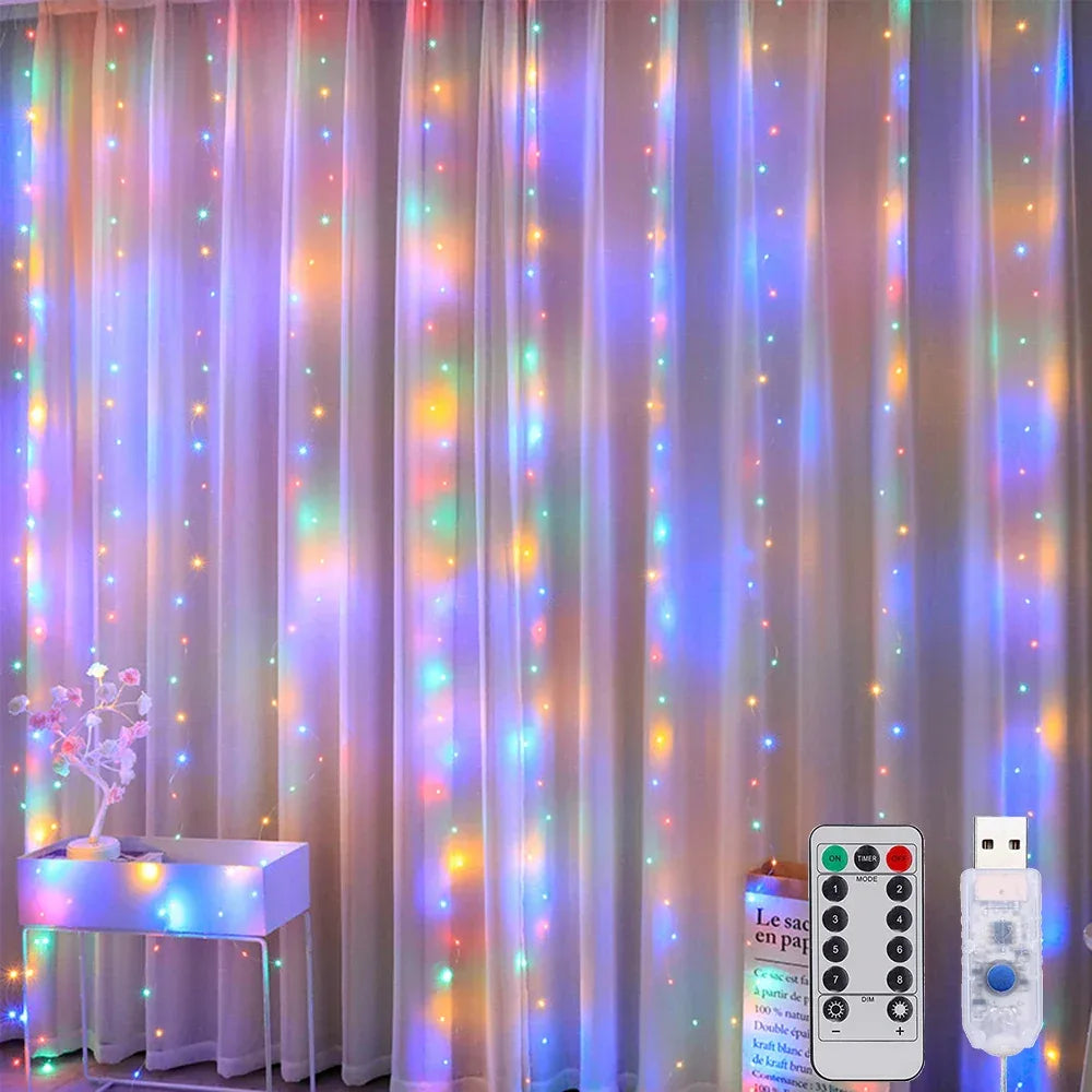 LED Curtain Garland Fairy Lights with 8 Modes for New Year Christmas Party Wedding Decoration - KADIR MARKET