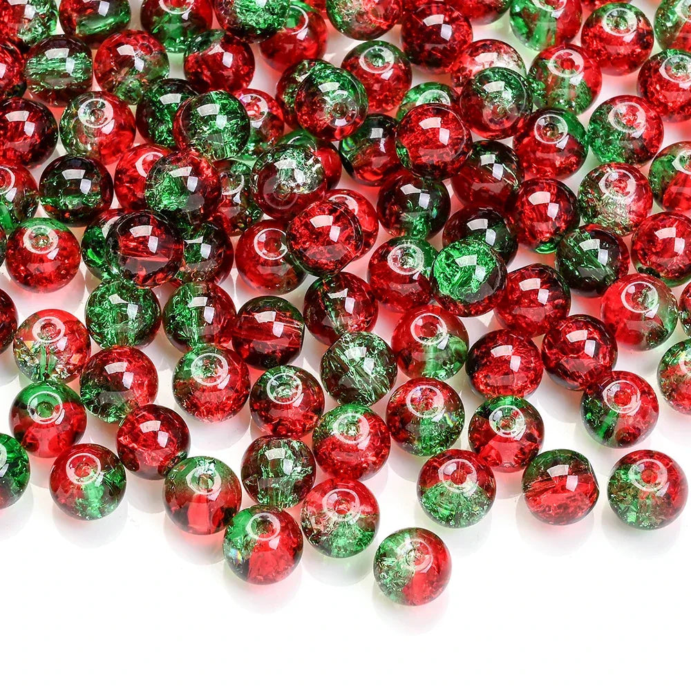 100pcs 8mm Christmas Crystal Glass Crack Beads Red and Green Gradient Spacer Beads for DIY Bracelet Necklace Jewelry Making - KADIR MARKET