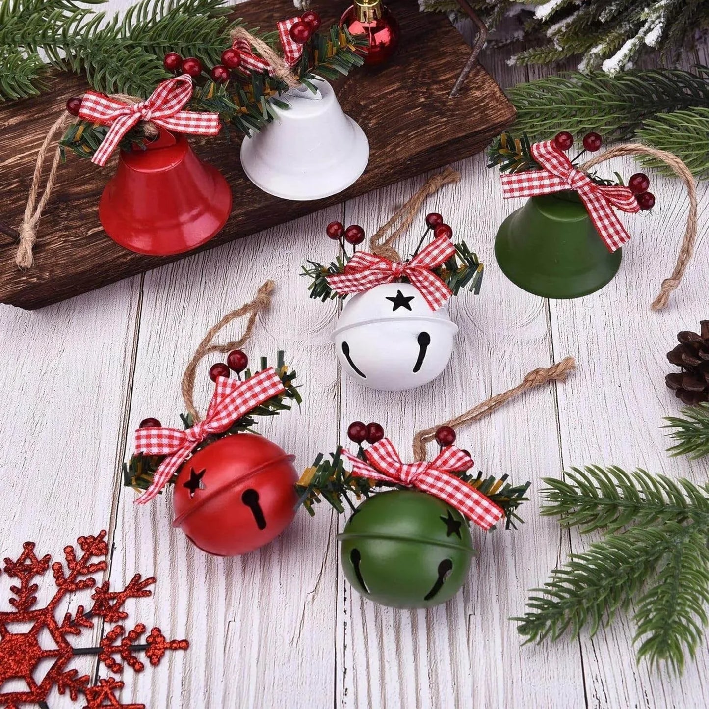 3dchristmas Jingle Bells Metal Craft Pendant Christmas Tree Wreath Door Decoration Christmas Winter Stain Glass Window Large - KADIR MARKET