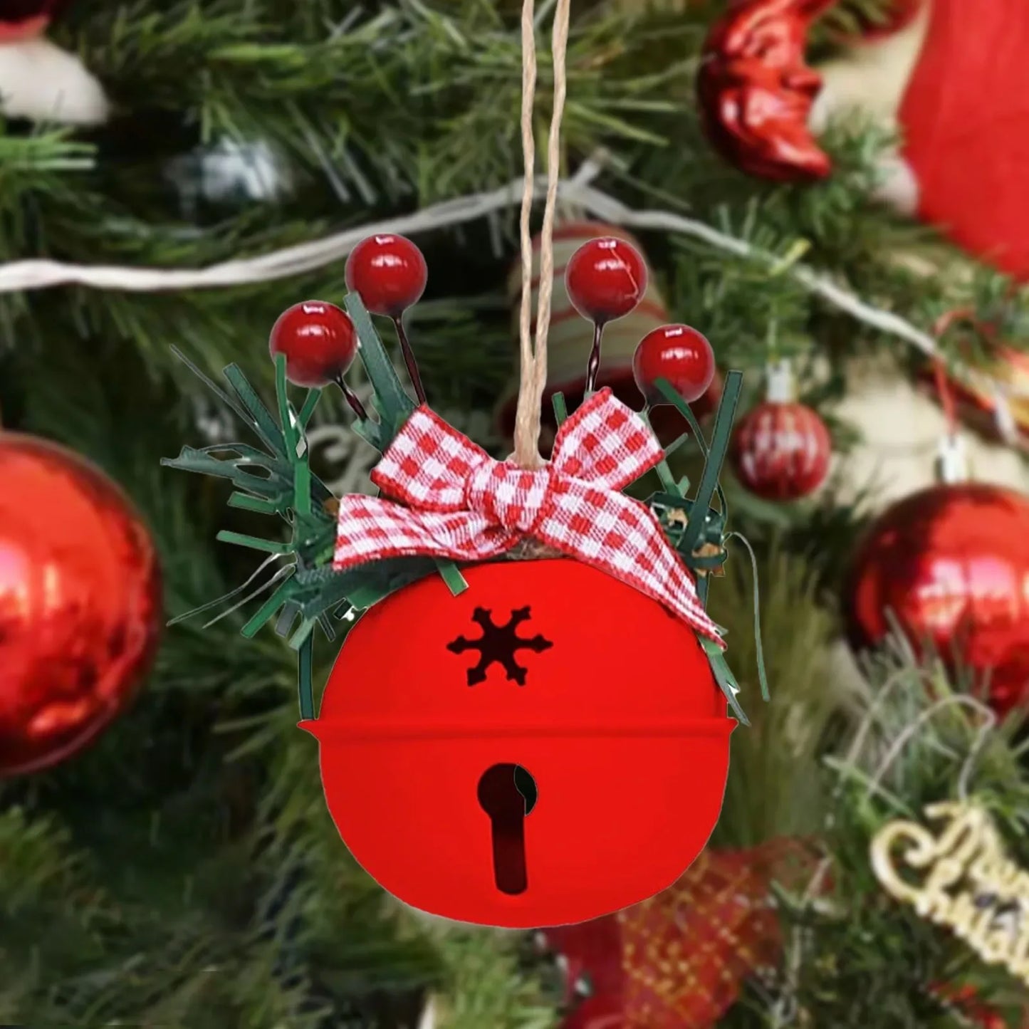 3dchristmas Jingle Bells Metal Craft Pendant Christmas Tree Wreath Door Decoration Christmas Winter Stain Glass Window Large - KADIR MARKET