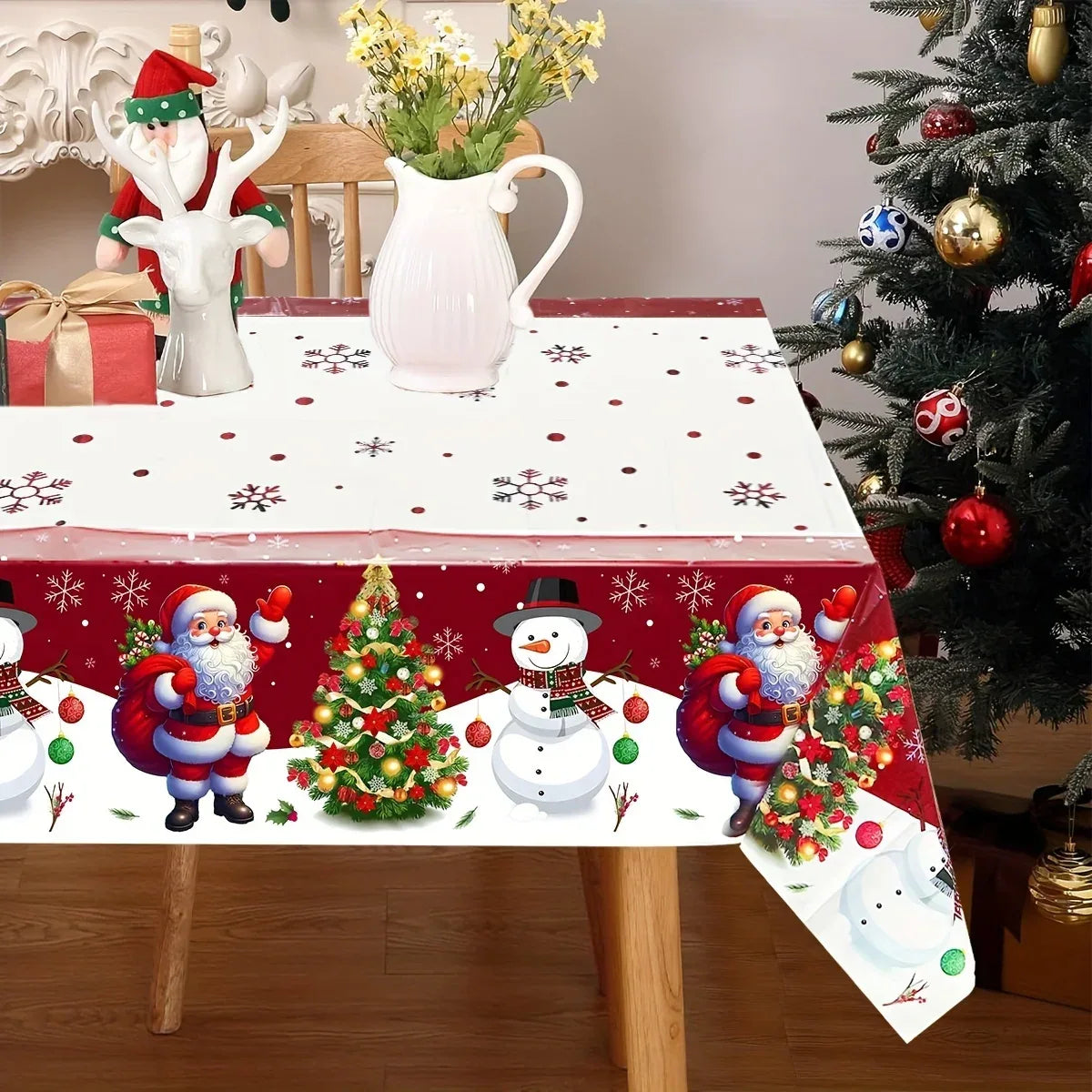 Christmas Snowman Santa Claus Rectangle Tablecloth Dining Room Table Decor Winter Xmas Waterproof Tablecover 2025 New Year Decor - KADIR MARKET