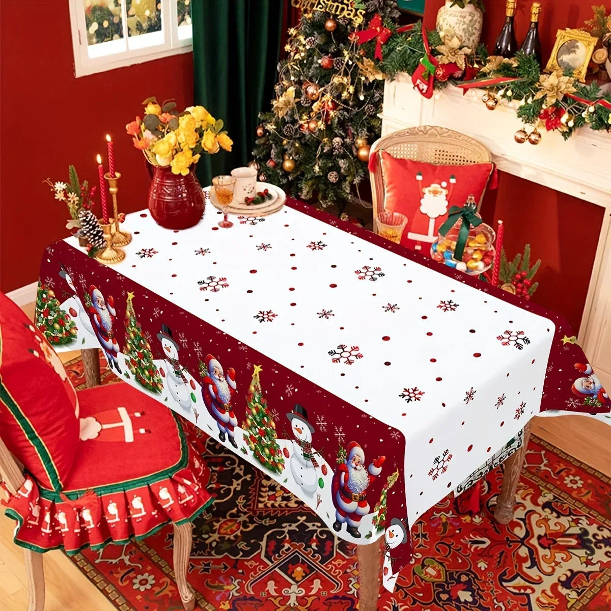 Christmas Snowman Santa Claus Rectangle Tablecloth Dining Room Table Decor Winter Xmas Waterproof Tablecover 2025 New Year Decor - KADIR MARKET