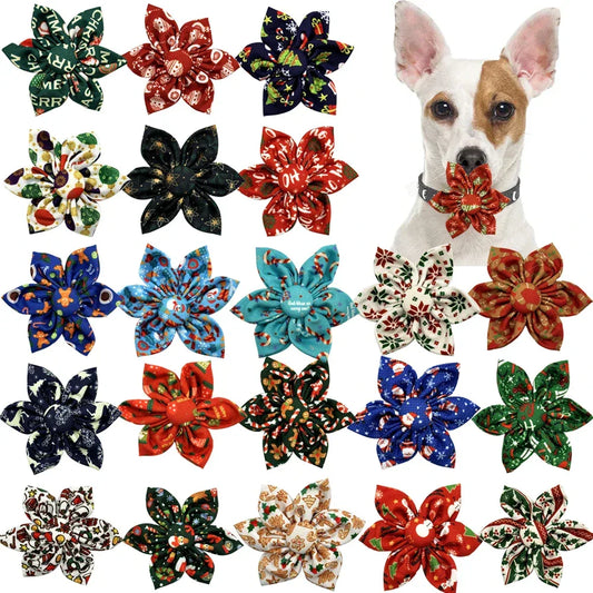 50/100pcs Christmas Pet Dog Flower Collar Accessories Slidable Pet Dog Bow Tie Collar Dog Grooming Accessories For Small Dogs - KADIR MARKET