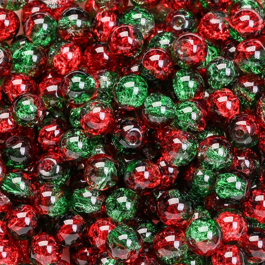 100pcs 8mm Christmas Crystal Glass Crack Beads Red and Green Gradient Spacer Beads for DIY Bracelet Necklace Jewelry Making - KADIR MARKET