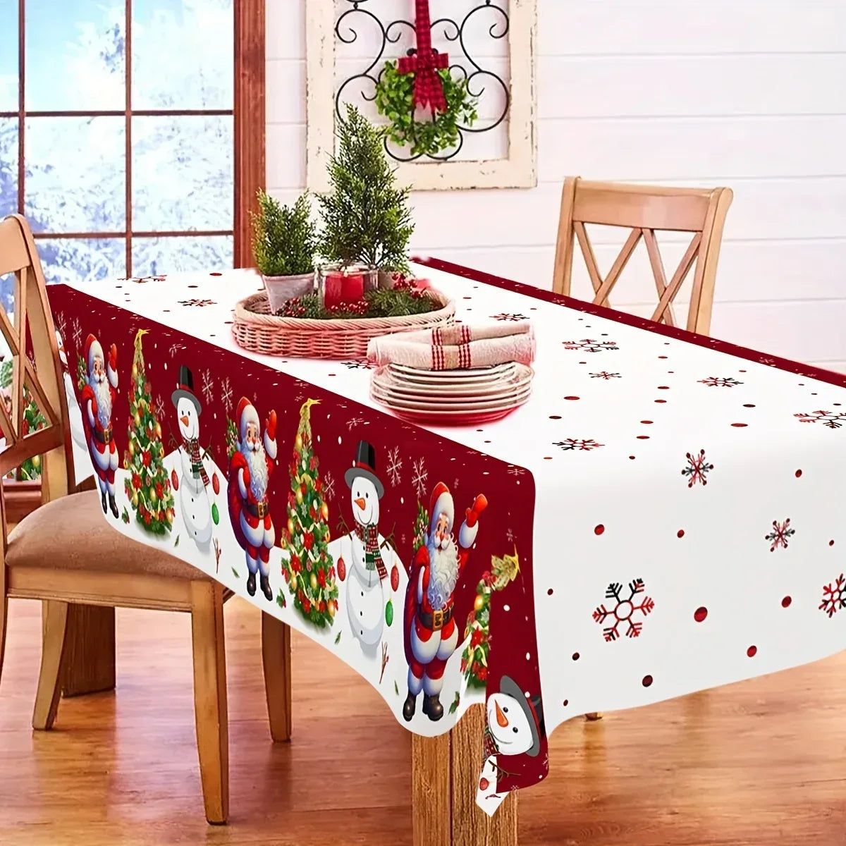 Christmas Snowman Santa Claus Rectangle Tablecloth Dining Room Table Decor Winter Xmas Waterproof Tablecover 2025 New Year Decor - KADIR MARKET