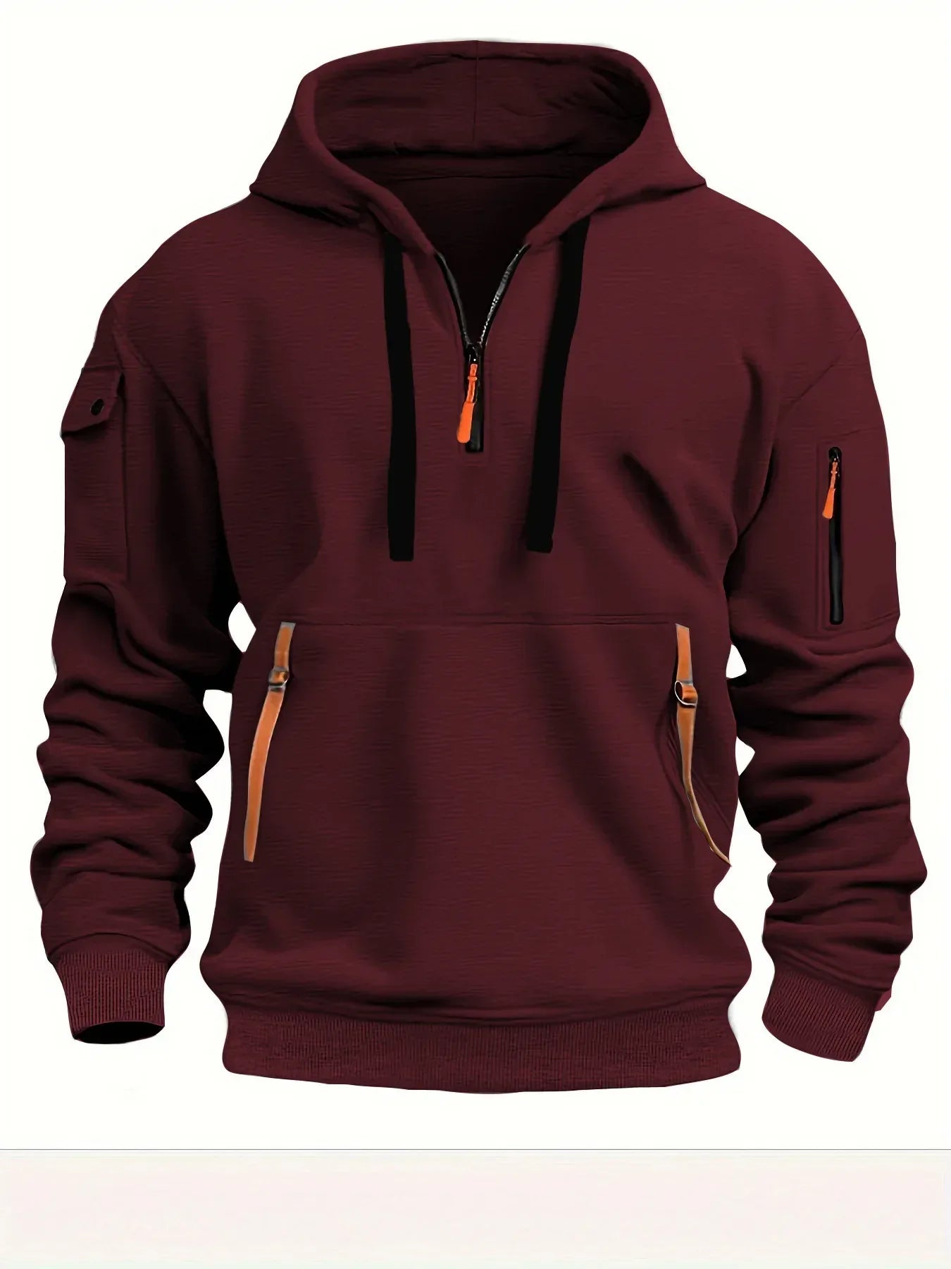 Men's Casual Sports Hoodie Spring Autumn Fashion Solid Color Long-Sleeved Pullover with Arm Pocket And Pull Rope plus Size - KADIR MARKET