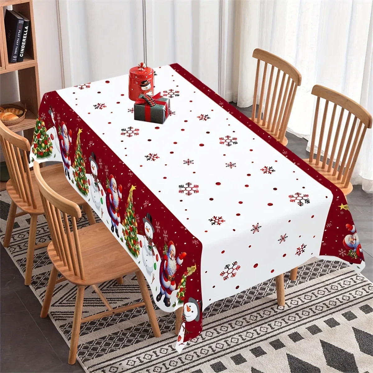 Christmas Snowman Santa Claus Rectangle Tablecloth Dining Room Table Decor Winter Xmas Waterproof Tablecover 2025 New Year Decor - KADIR MARKET