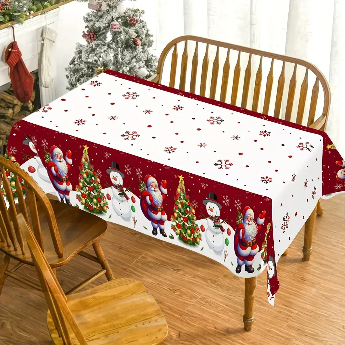 Christmas Snowman Santa Claus Rectangle Tablecloth Dining Room Table Decor Winter Xmas Waterproof Tablecover 2025 New Year Decor - KADIR MARKET