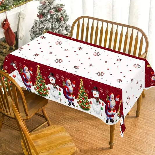 Christmas Snowman Santa Claus Rectangle Tablecloth Dining Room Table Decor Winter Xmas Waterproof Tablecover 2025 New Year Decor - KADIR MARKET