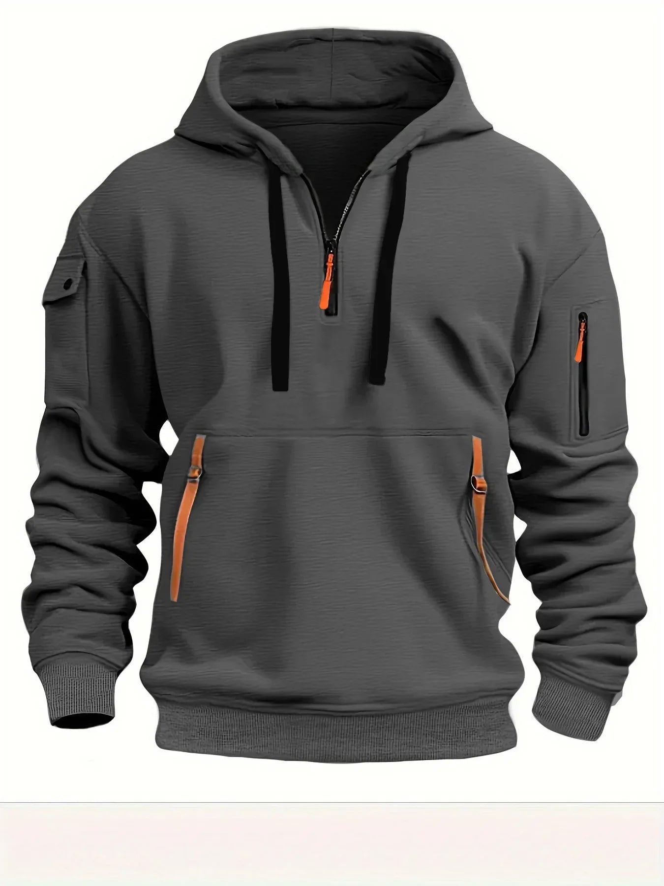 Men's Casual Sports Hoodie Spring Autumn Fashion Solid Color Long-Sleeved Pullover with Arm Pocket And Pull Rope plus Size - KADIR MARKET