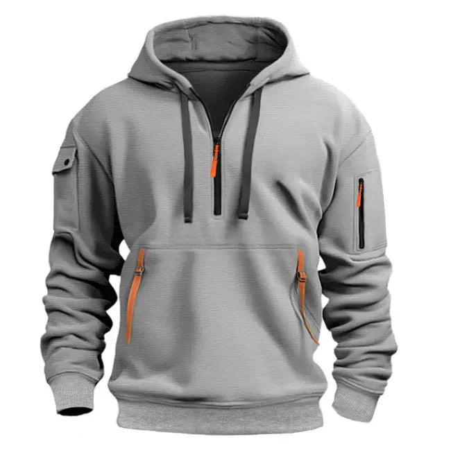 Men's Casual Sports Hoodie Spring Autumn Fashion Solid Color Long-Sleeved Pullover with Arm Pocket And Pull Rope plus Size - KADIR MARKET