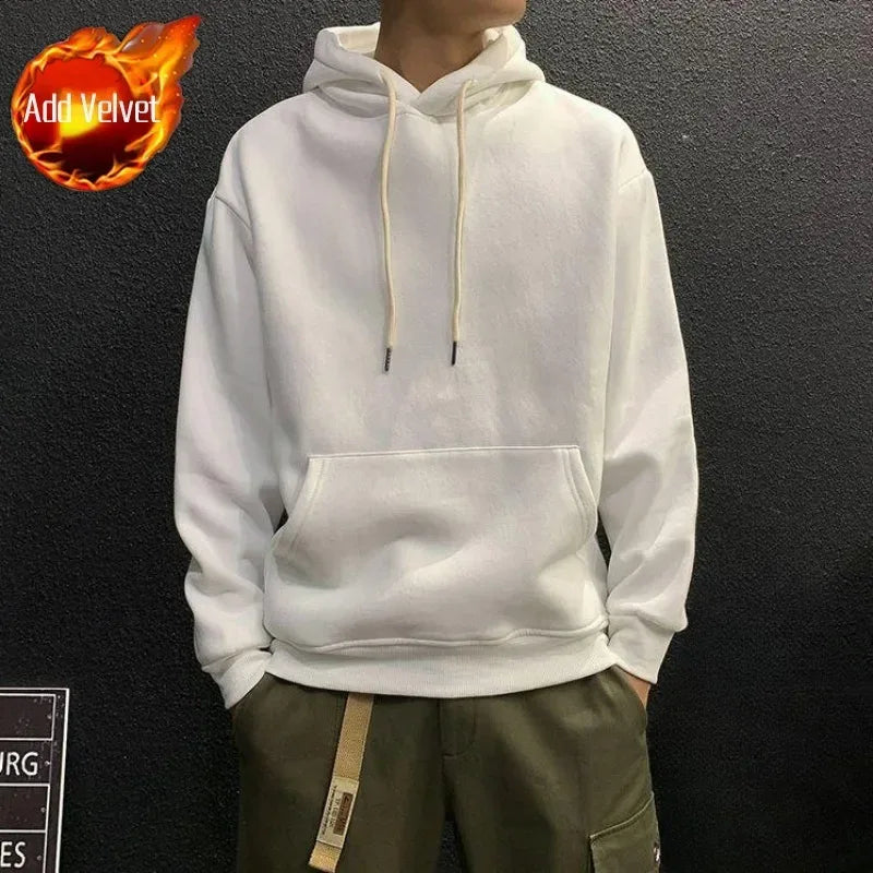 Sweatshirts For Man Fleeced Green Men's Clothing Hooded Hoodies Solid Simple Elegant Hot Offers Sweat Shirt Welcome Deal Cheap - KADIR MARKET