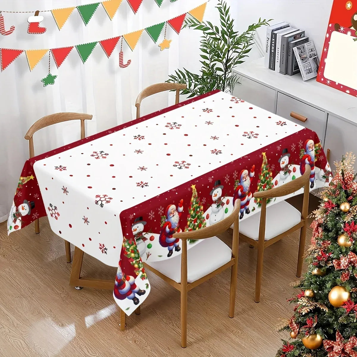 Christmas Snowman Santa Claus Rectangle Tablecloth Dining Room Table Decor Winter Xmas Waterproof Tablecover 2025 New Year Decor - KADIR MARKET