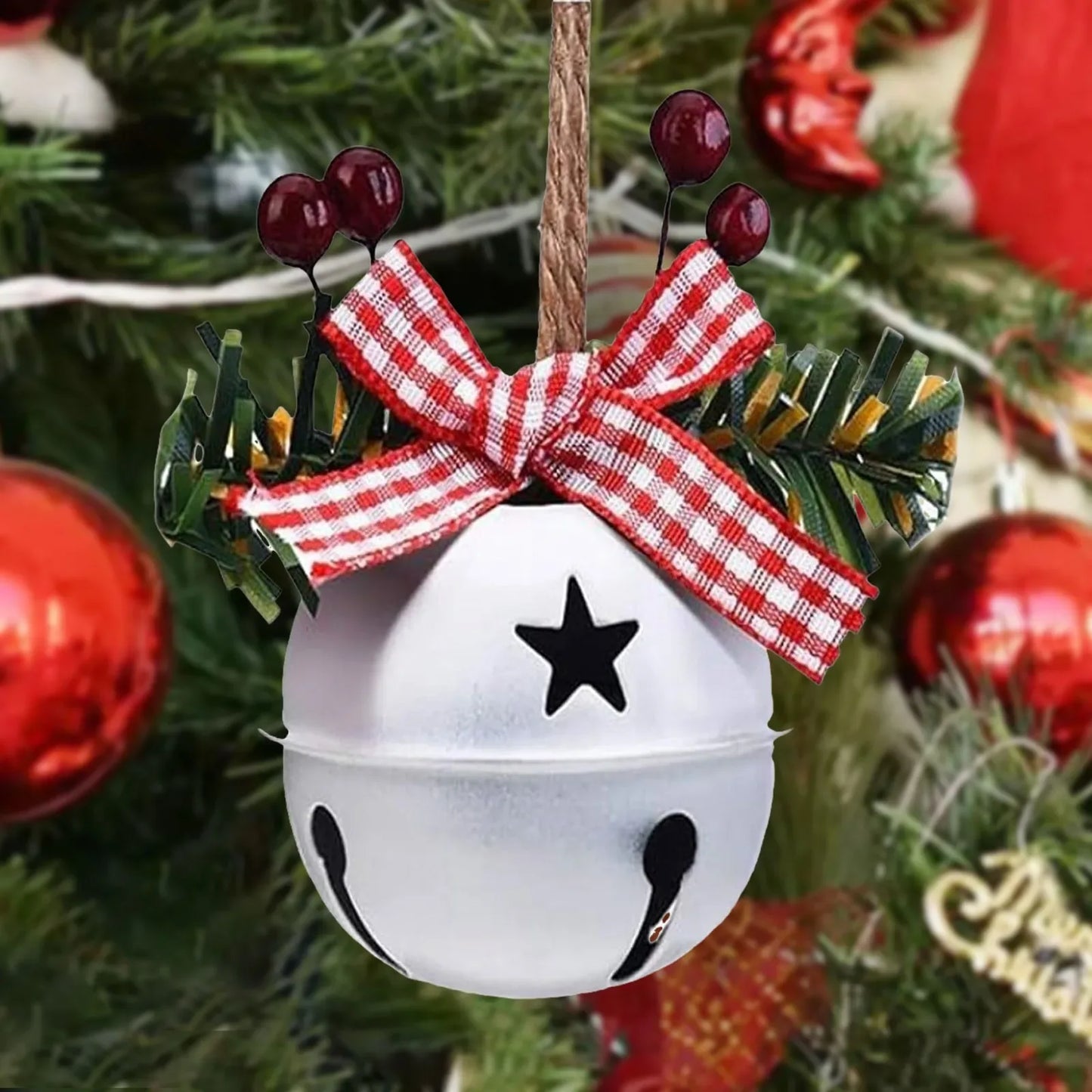 3dchristmas Jingle Bells Metal Craft Pendant Christmas Tree Wreath Door Decoration Christmas Winter Stain Glass Window Large - KADIR MARKET