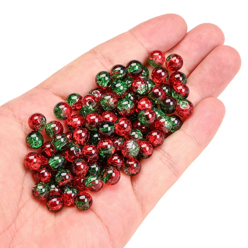 100pcs 8mm Christmas Crystal Glass Crack Beads Red and Green Gradient Spacer Beads for DIY Bracelet Necklace Jewelry Making - KADIR MARKET