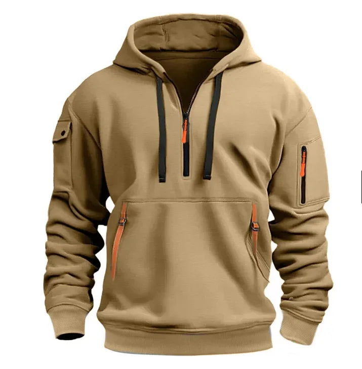 Men's Casual Sports Hoodie Spring Autumn Fashion Solid Color Long-Sleeved Pullover with Arm Pocket And Pull Rope plus Size - KADIR MARKET